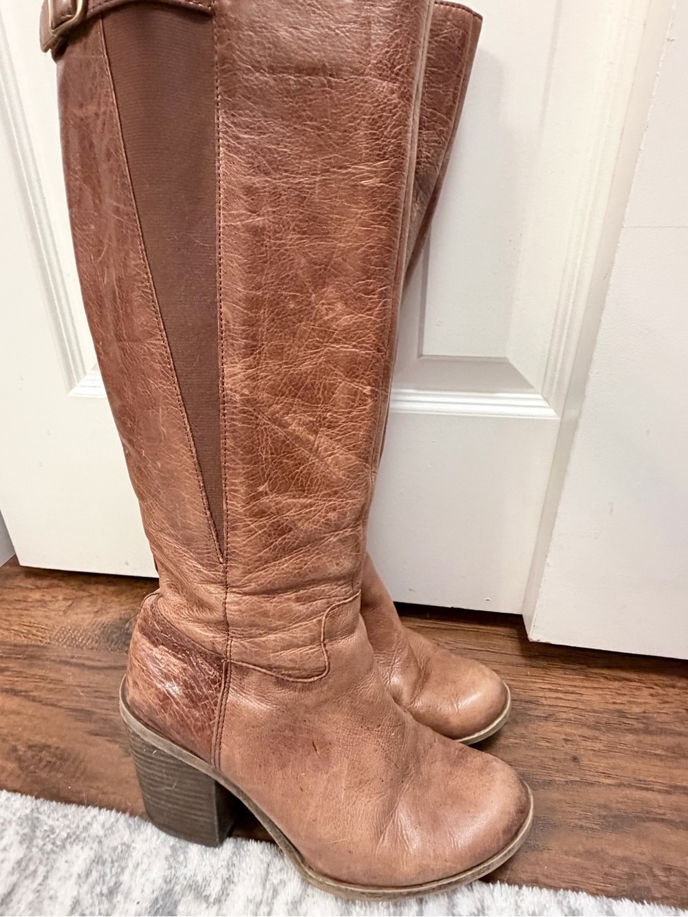 Lucky Brand Women's Brown Leather Knee-High Block Heel Boots